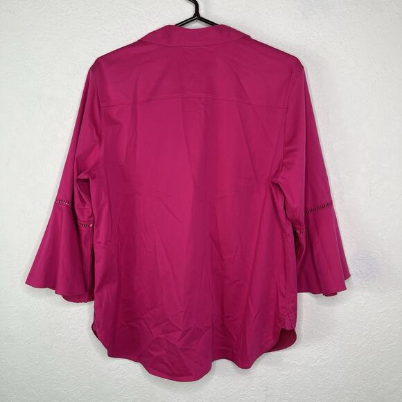 Chico's Hot Pink Blouse Bell Sleeve Size US 12, Formal, Cocktail, Business, Fall - Picture 7 of 9